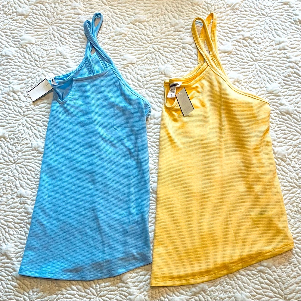 ATHLETA🥇 Wind Down Sleep Cami Tank Top BUNDLE Yellow & Blue Size L